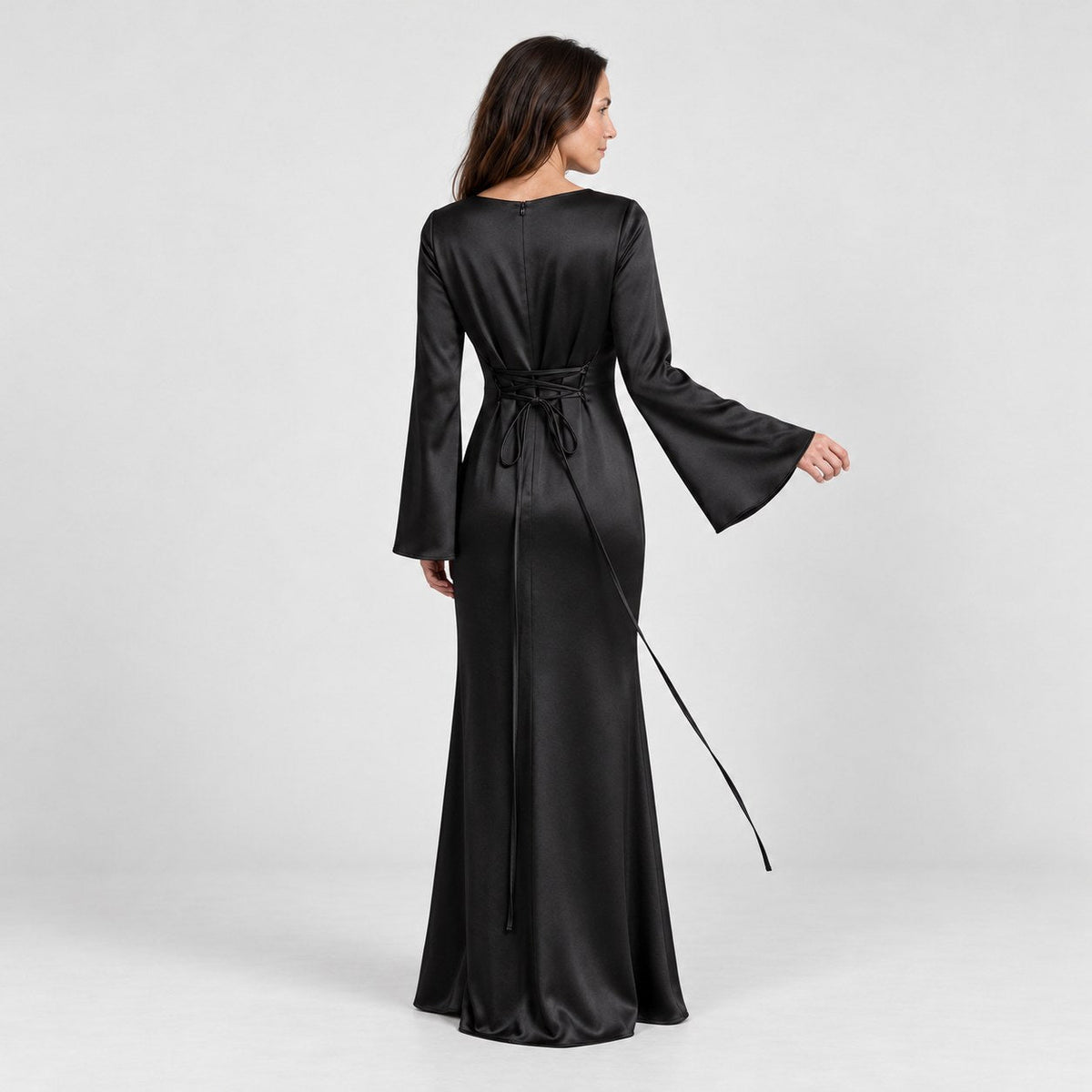 Women's satin-effect maxi dress in Black | Barrowden – back view
