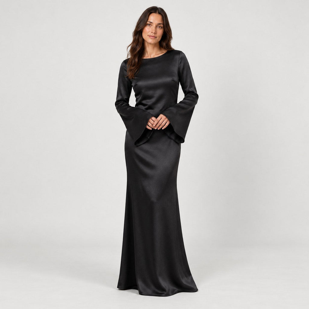 Women's satin-effect maxi dress in Black | Barrowden – front view