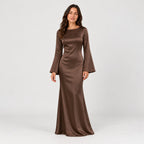Women's satin-effect maxi dress in Brown | Barrowden – front view