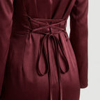 Women's satin-effect maxi dress in Burgundy | Barrowden – detail view