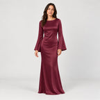 Women's satin-effect maxi dress in Burgundy | Barrowden – front view