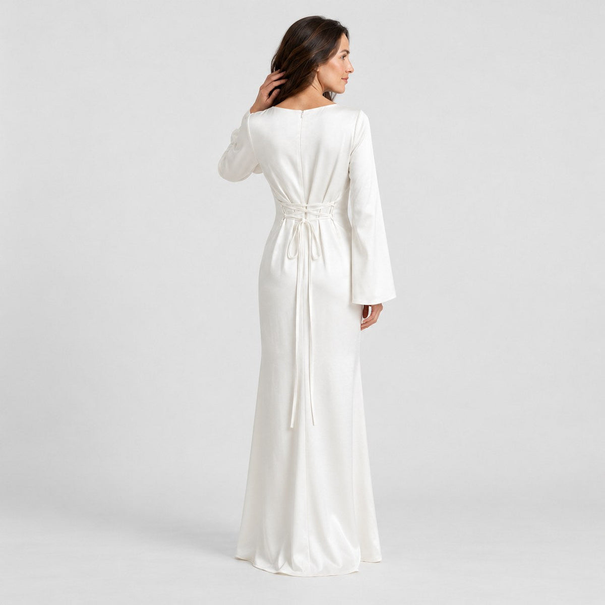 Women's satin-effect maxi dress in Ivory | Barrowden – back view