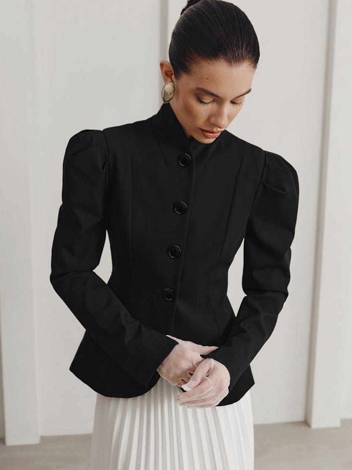 Women's fitted tailored blazer with structured shoulders