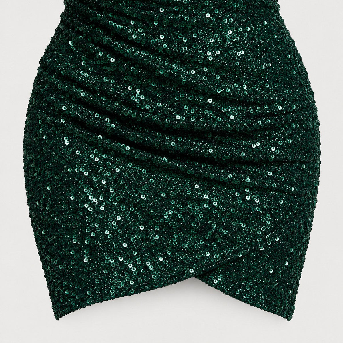 Women's sequin one-shoulder mini dress in Dark Green | Kilve – detail view