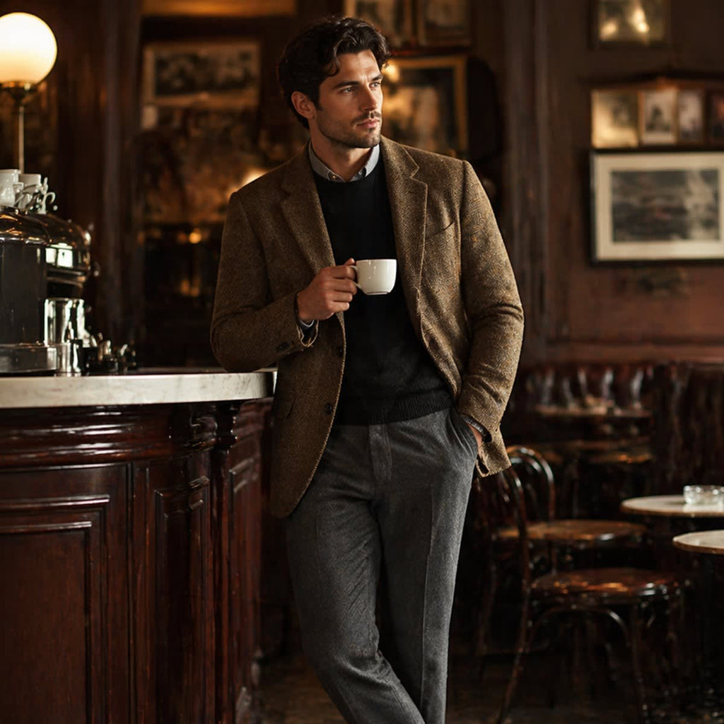 Men's tailored herringbone wool-blend blazer