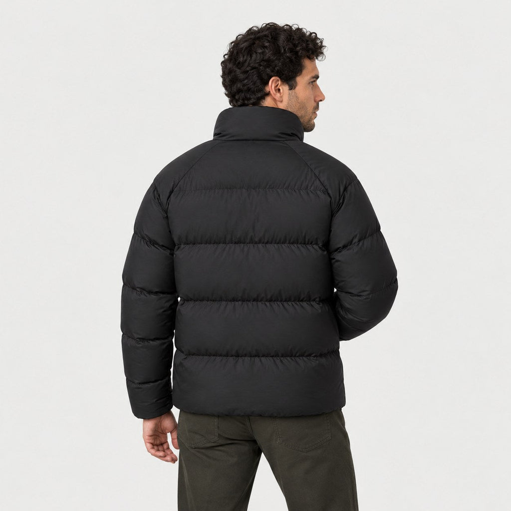 Men's short puffer jacket in Black | Matfen – back view
