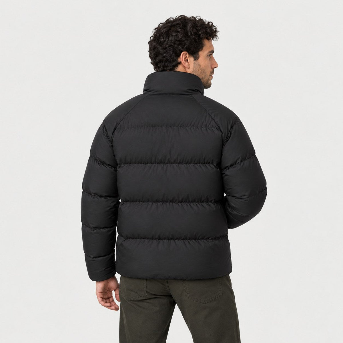 Men's short puffer jacket in Black | Matfen – back view