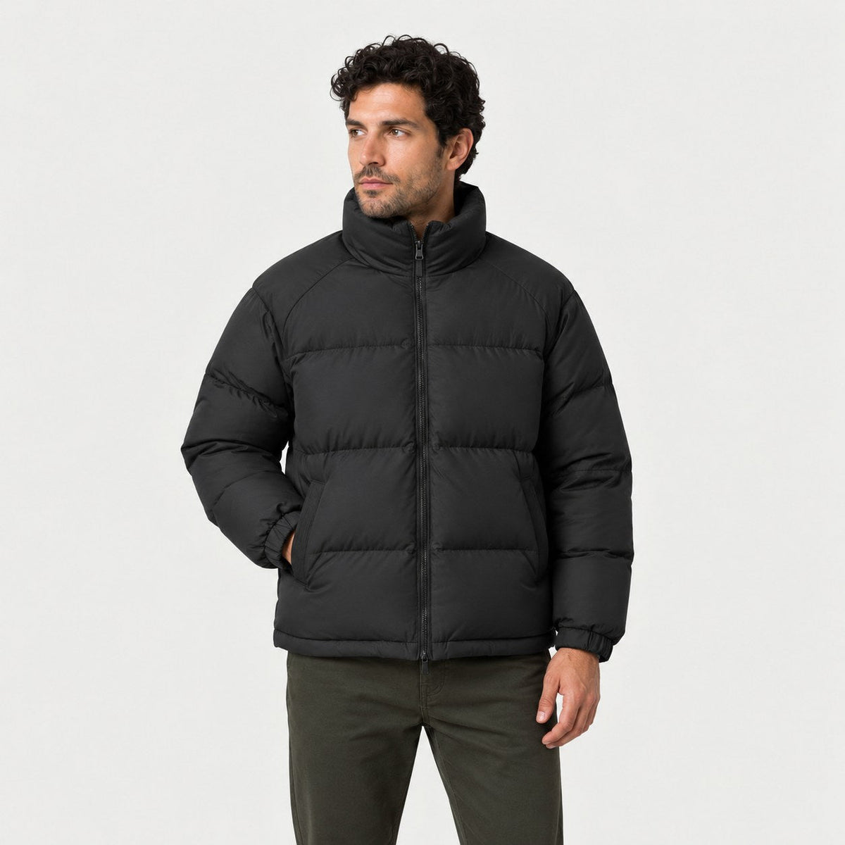 Men's short puffer jacket in Black | Matfen – front view