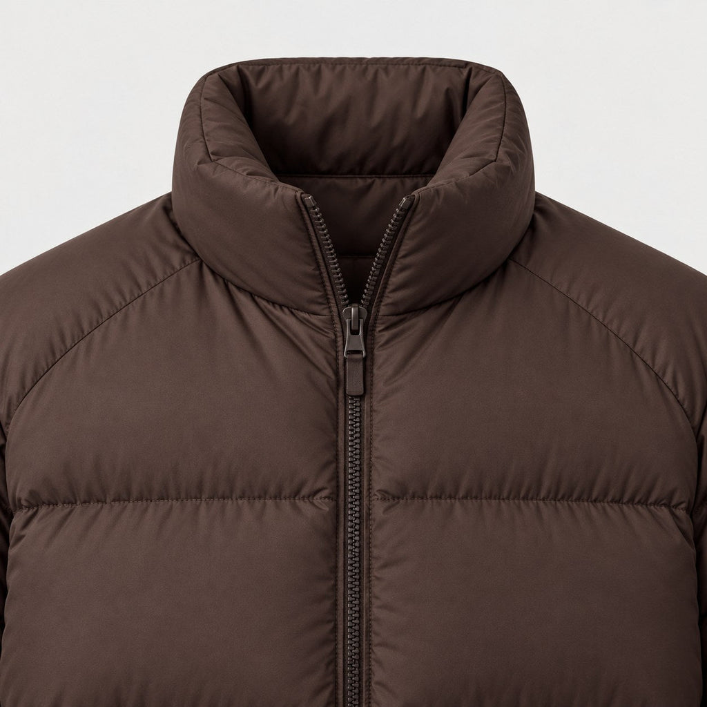 Men's short puffer jacket in Coffee Brown | Matfen – detail view
