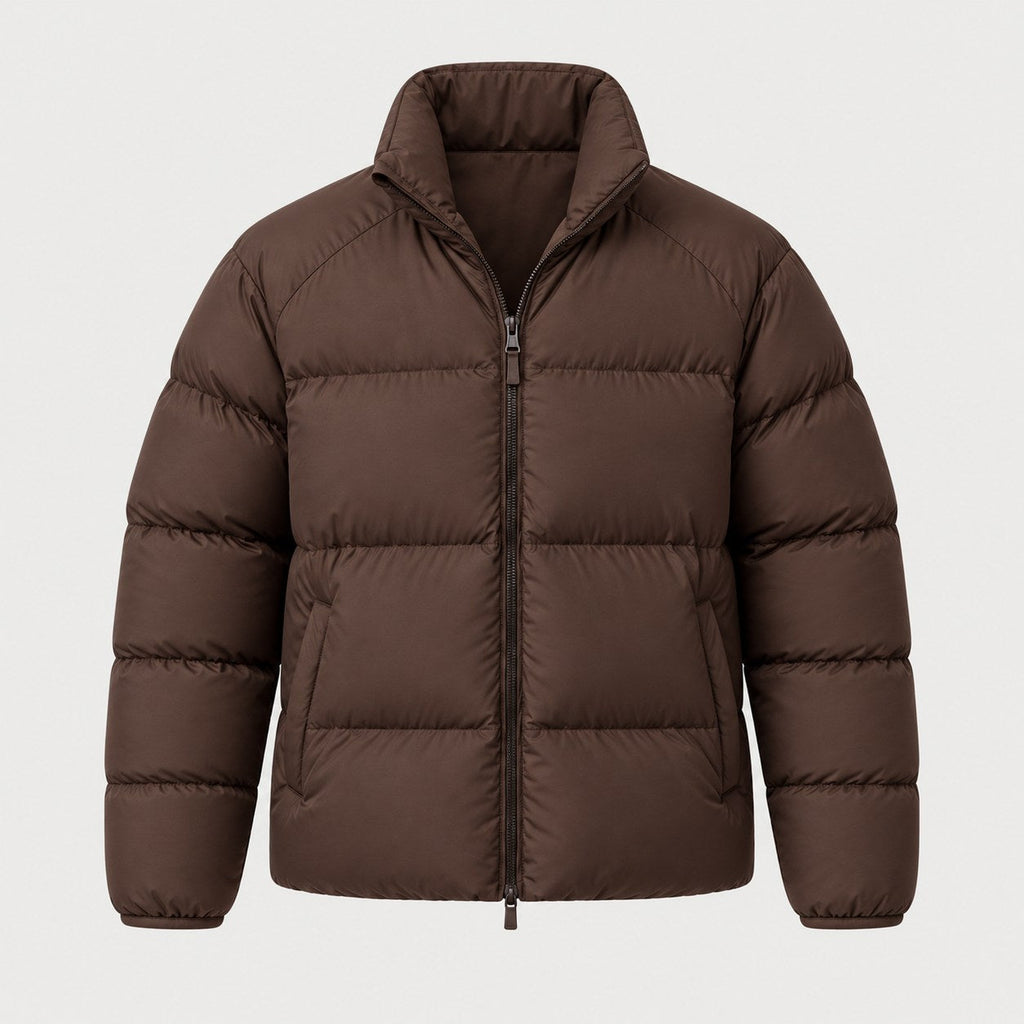 Men's short puffer jacket in Coffee Brown | Matfen – front view
