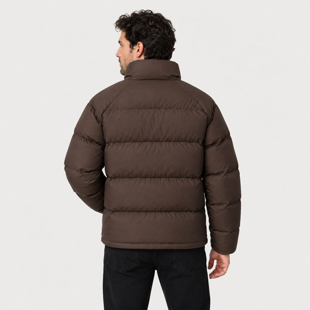 Men's short puffer jacket in Coffee Brown | Matfen – back view