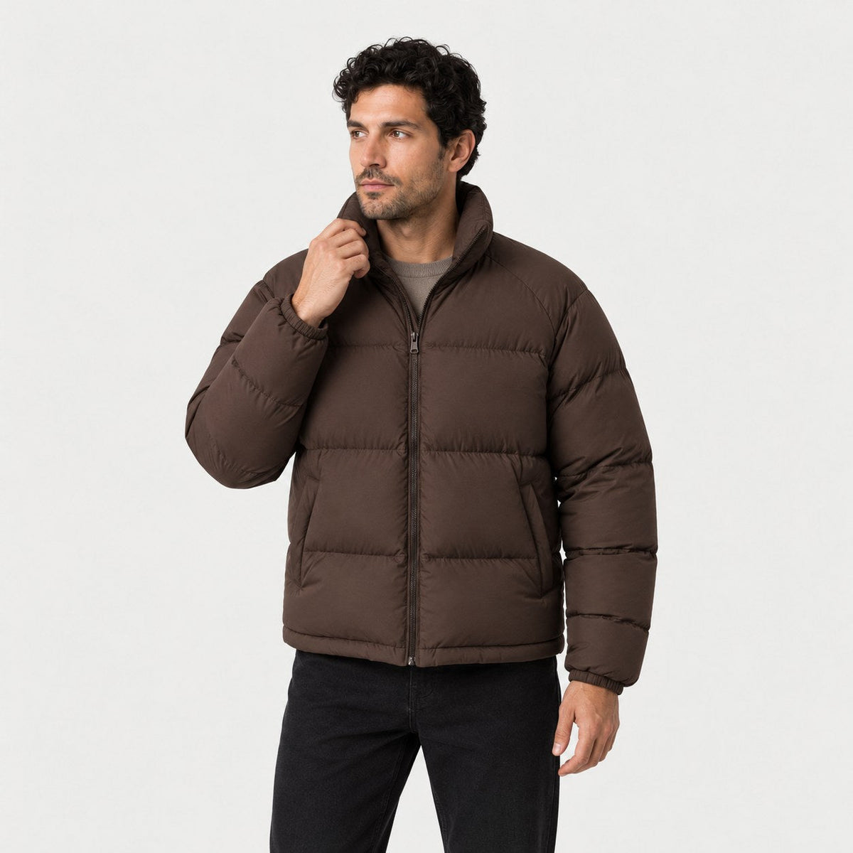 Men's short puffer jacket in Coffee Brown | Matfen – front view