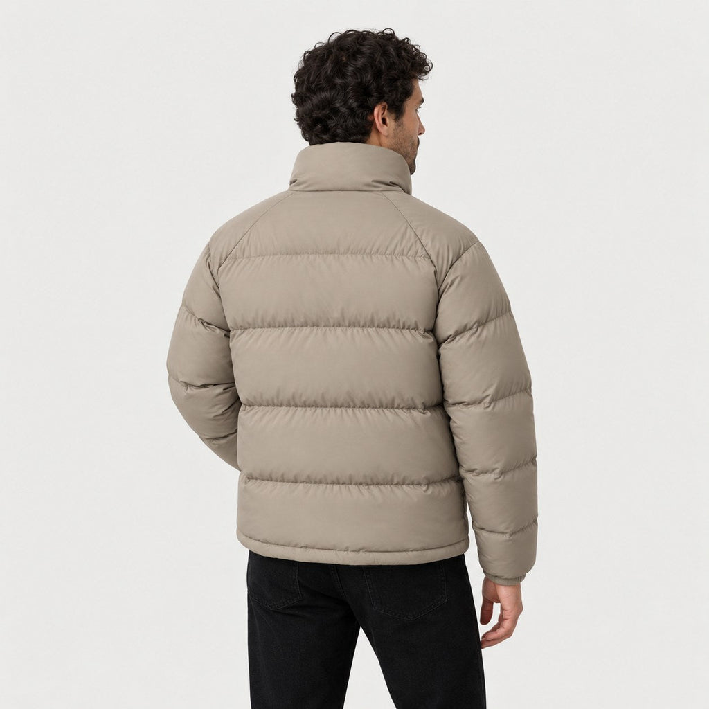Men's short puffer jacket in Stone | Matfen – back view