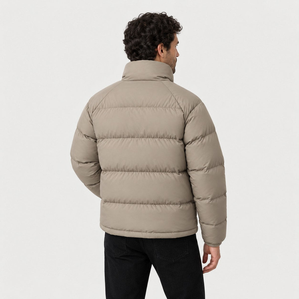 Men's short puffer jacket in Stone | Matfen – back view