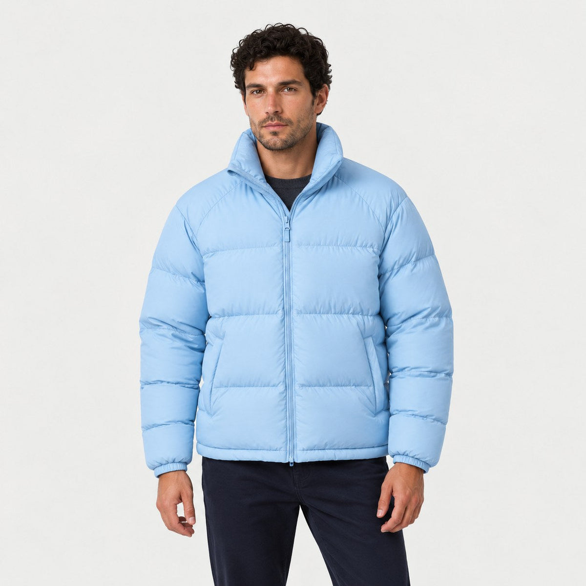 Men's short puffer jacket in Light Blue | Matfen – front view