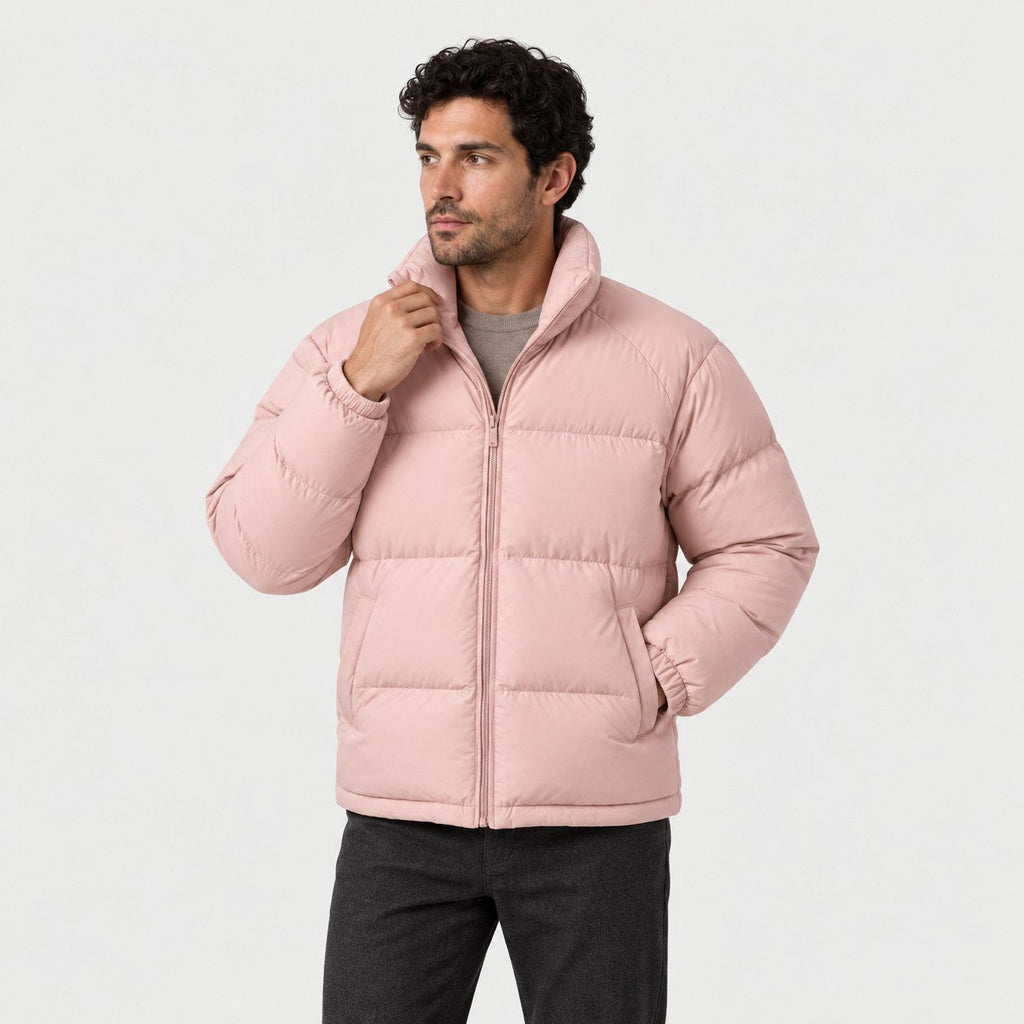 Men's short puffer jacket in Pink | Matfen – side view