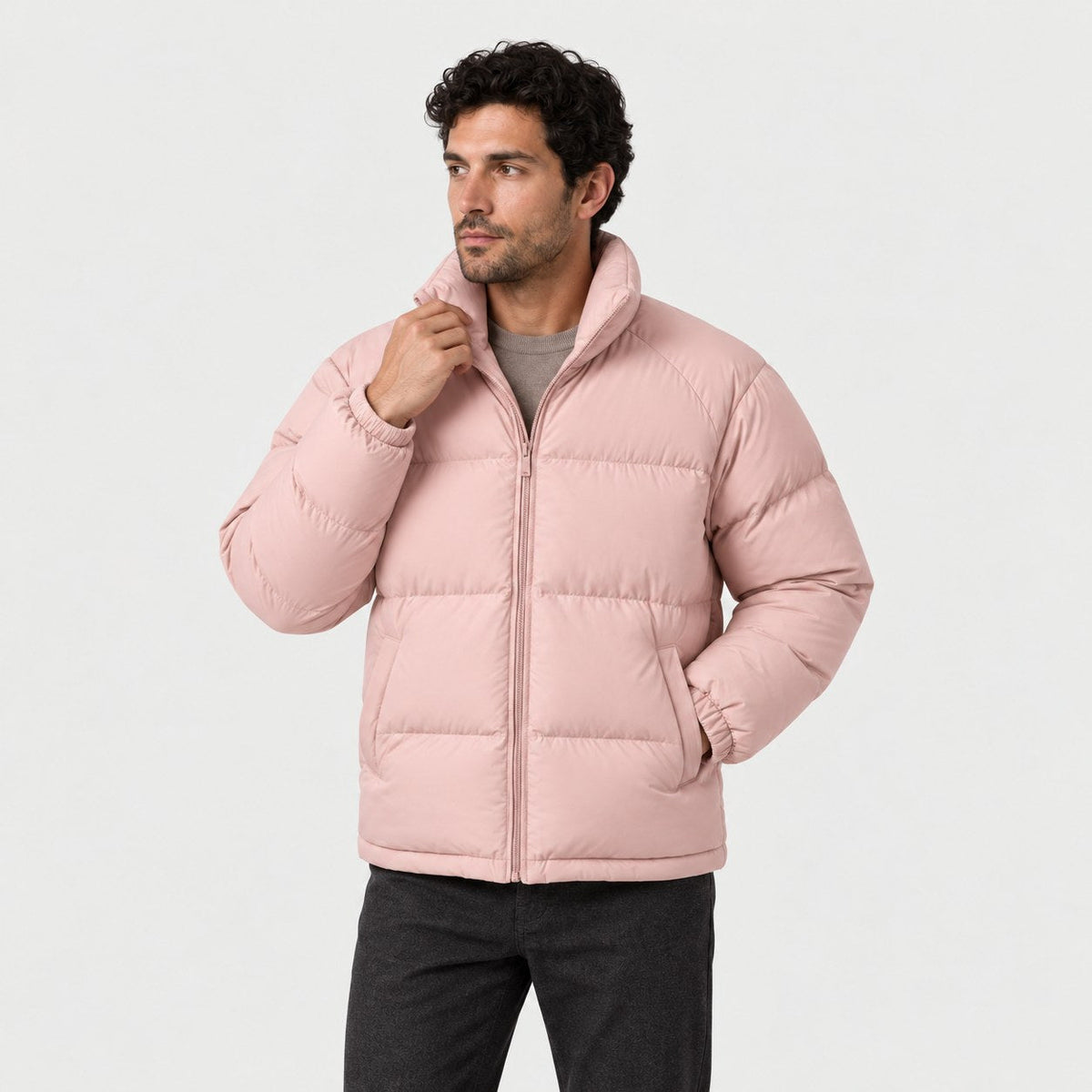 Men's short puffer jacket in Pink | Matfen – side view