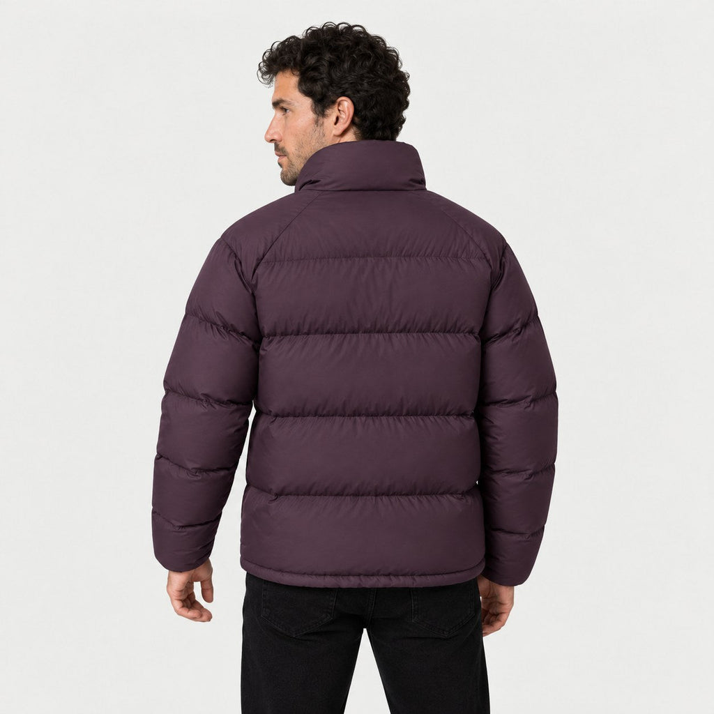 Men's short puffer jacket in Plum | Matfen – back view