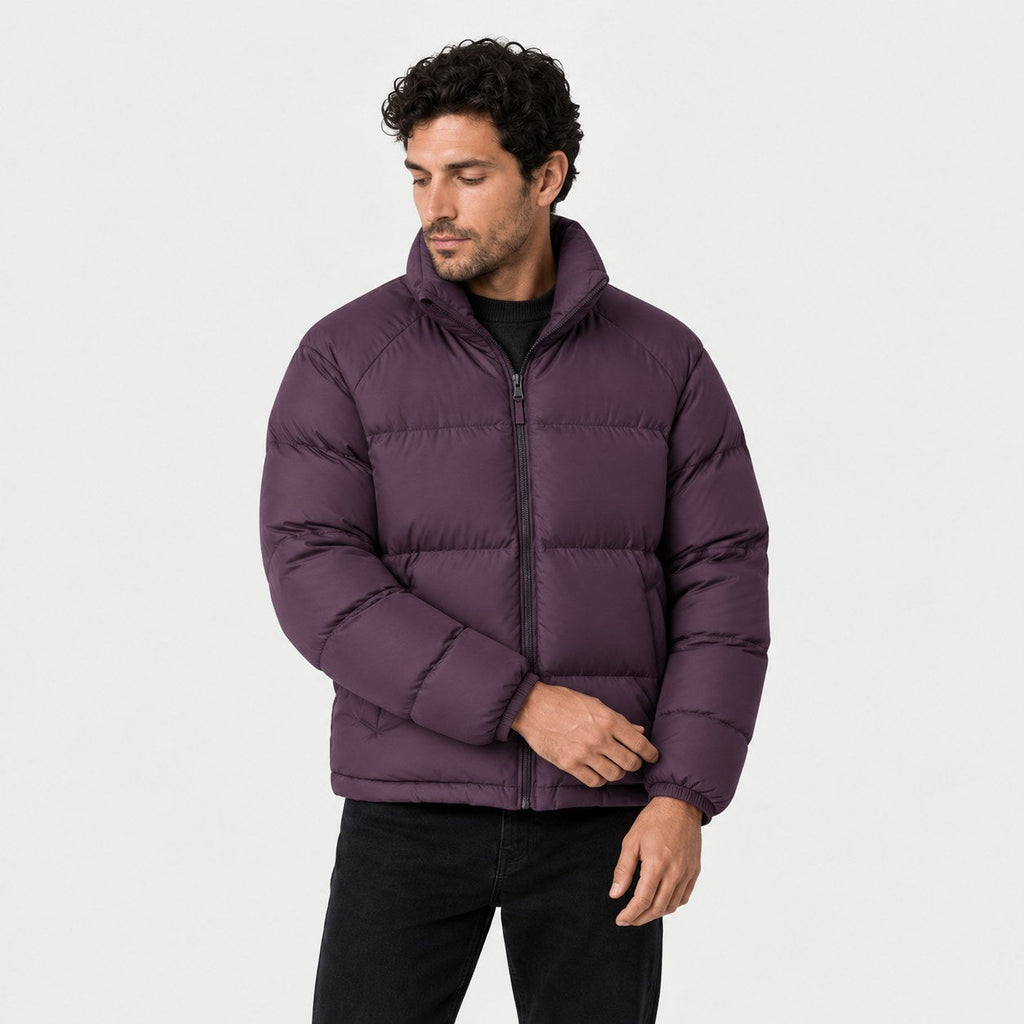 Men's short puffer jacket in Plum | Matfen – front view