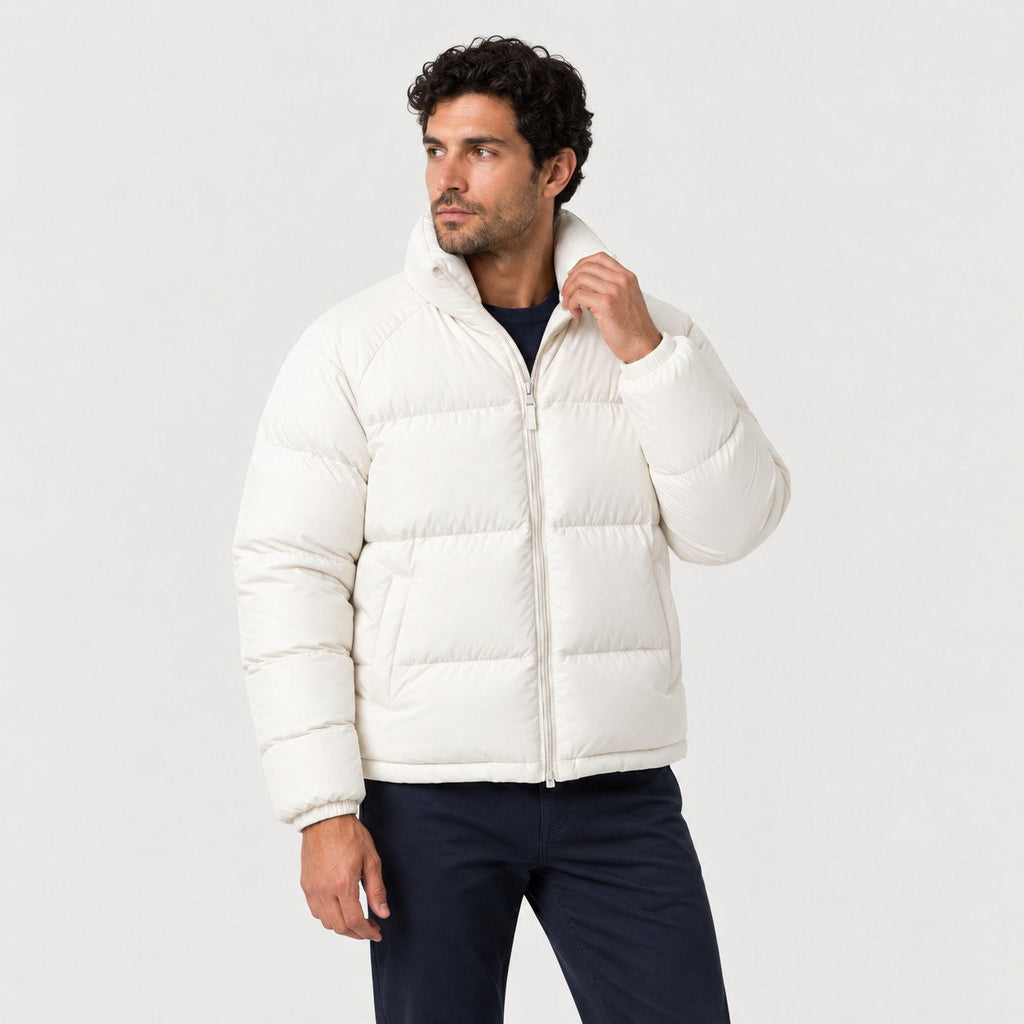 Men's short puffer jacket in Off White | Matfen – side view