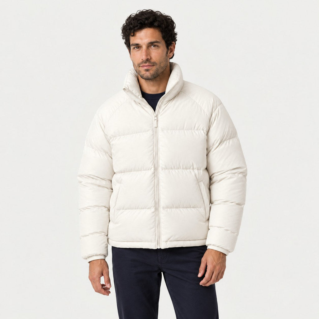 Men's short puffer jacket in Off White | Matfen – front view