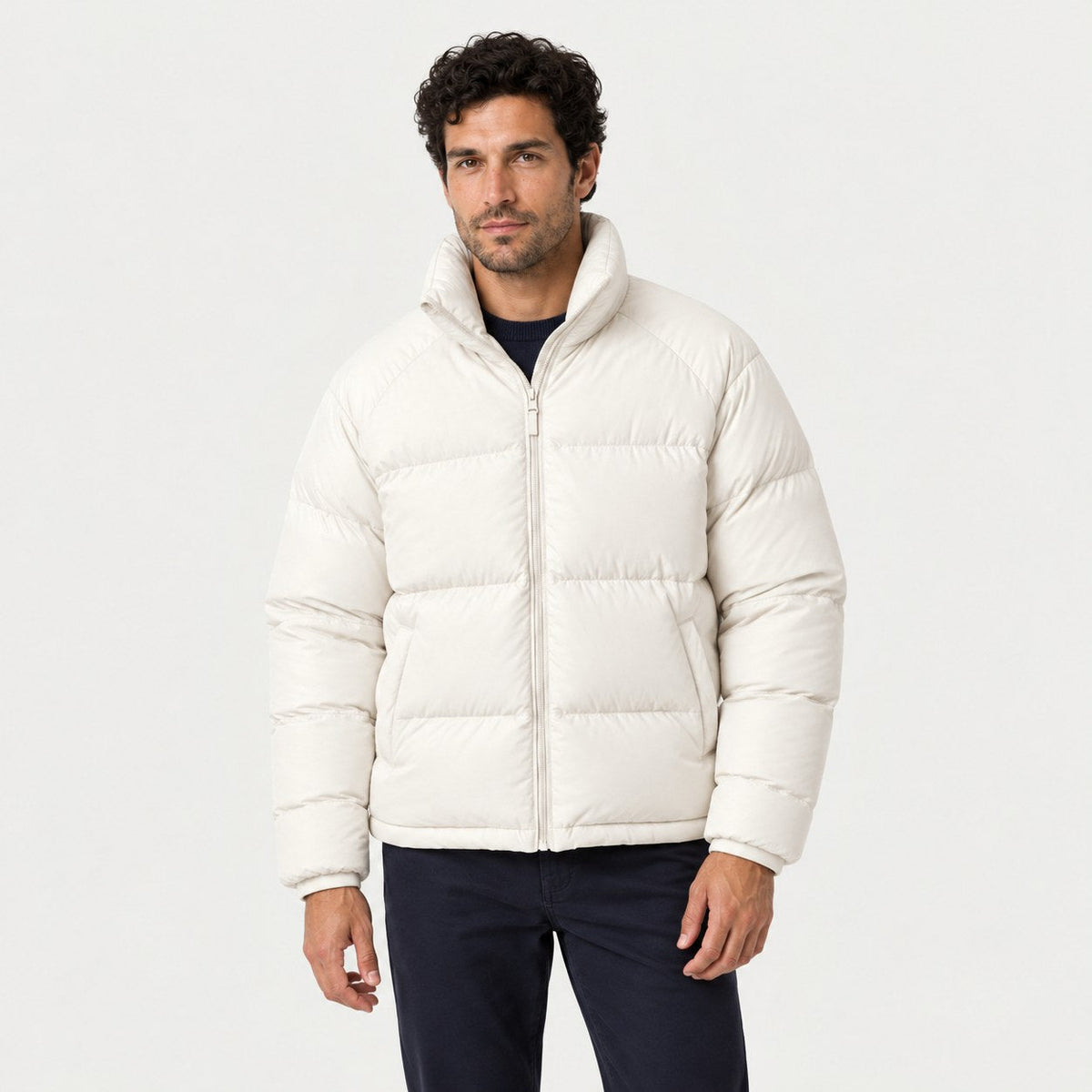 Men's short puffer jacket in Off White | Matfen – front view