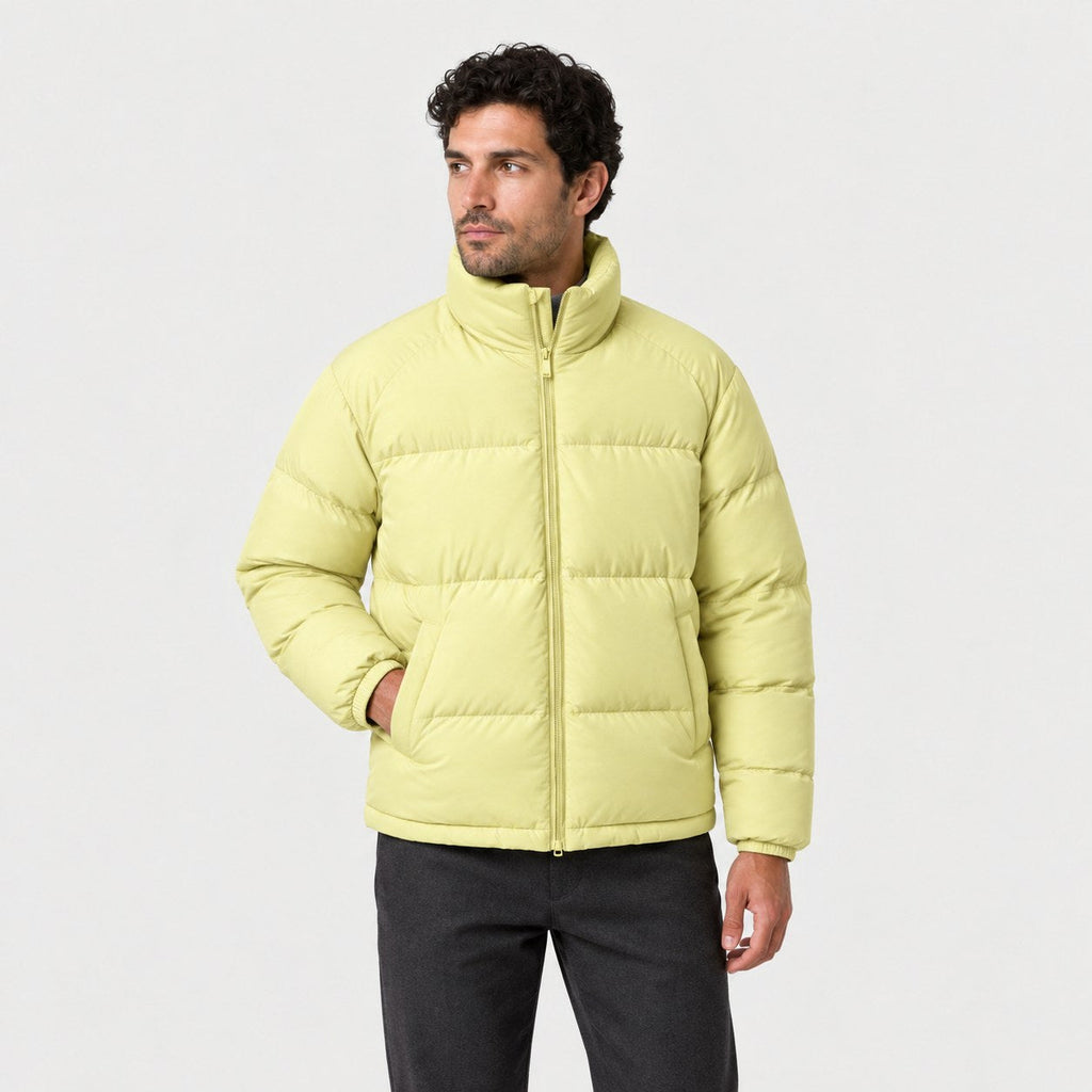 Men's short puffer jacket in Pale Yellow | Matfen – front view