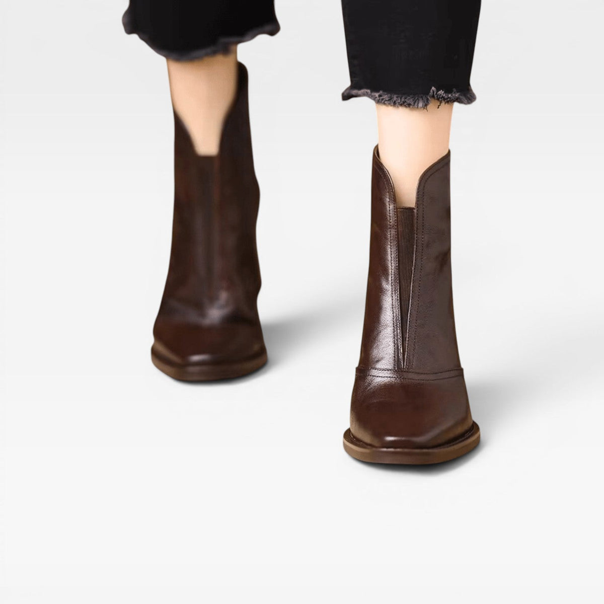 Women's Square Toe Ankle Boots with Chunky Heel — view 9