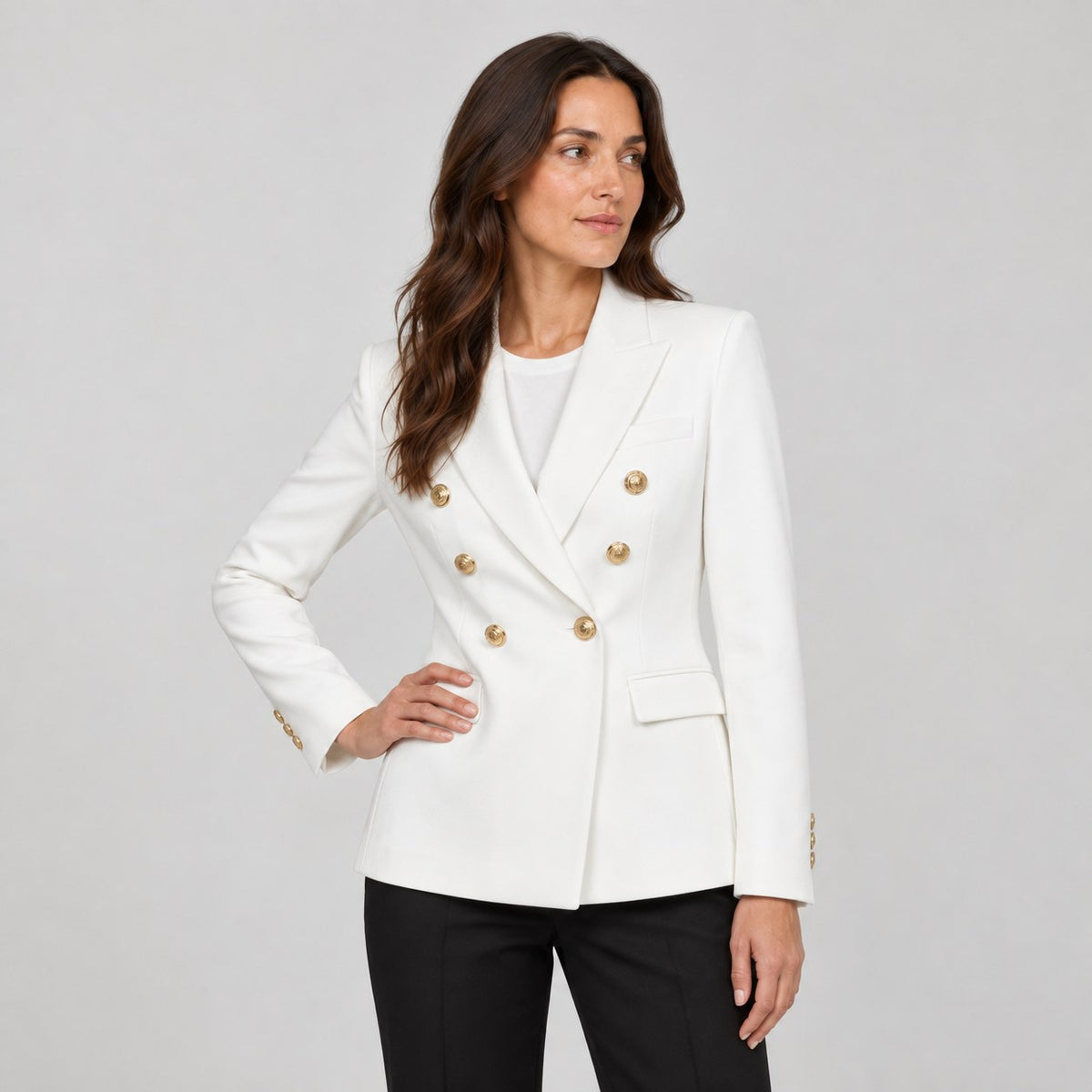 Women's double-breasted blazer in White | Blewbury – front view