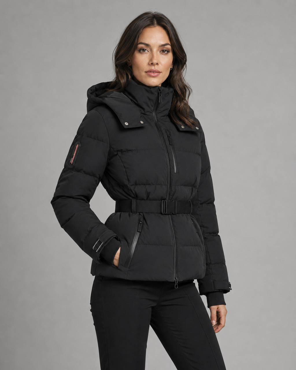 Women's Hooded Belted Puffer Jacket | Broadway