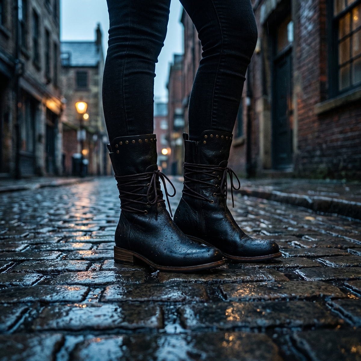 Women's Studded Lace-Up Leather Ankle Boots — view 19