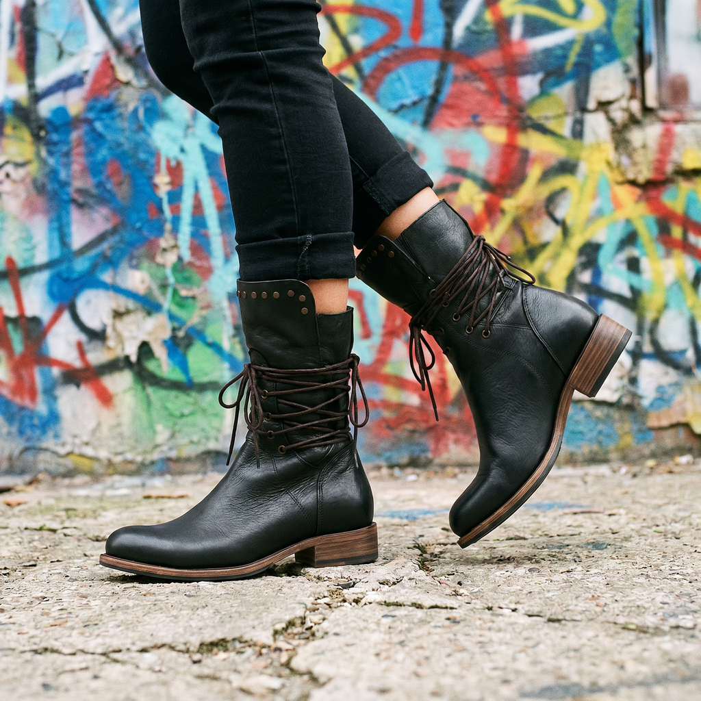 Women's Studded Lace-Up Leather Ankle Boots — view 20
