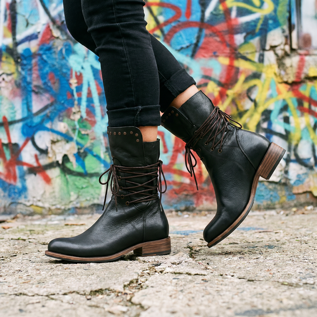 Women's Studded Lace-Up Leather Ankle Boots — view 20