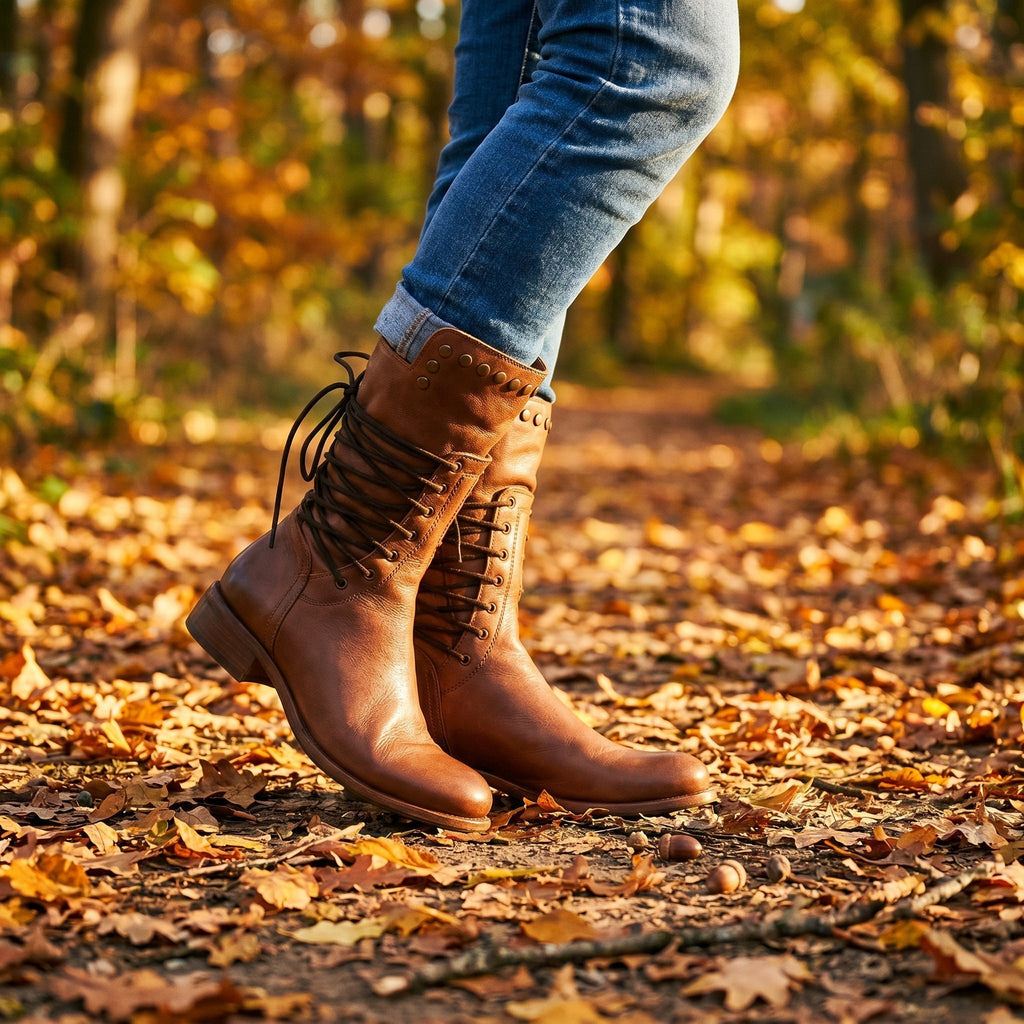 Women's Studded Lace-Up Leather Ankle Boots — view 21