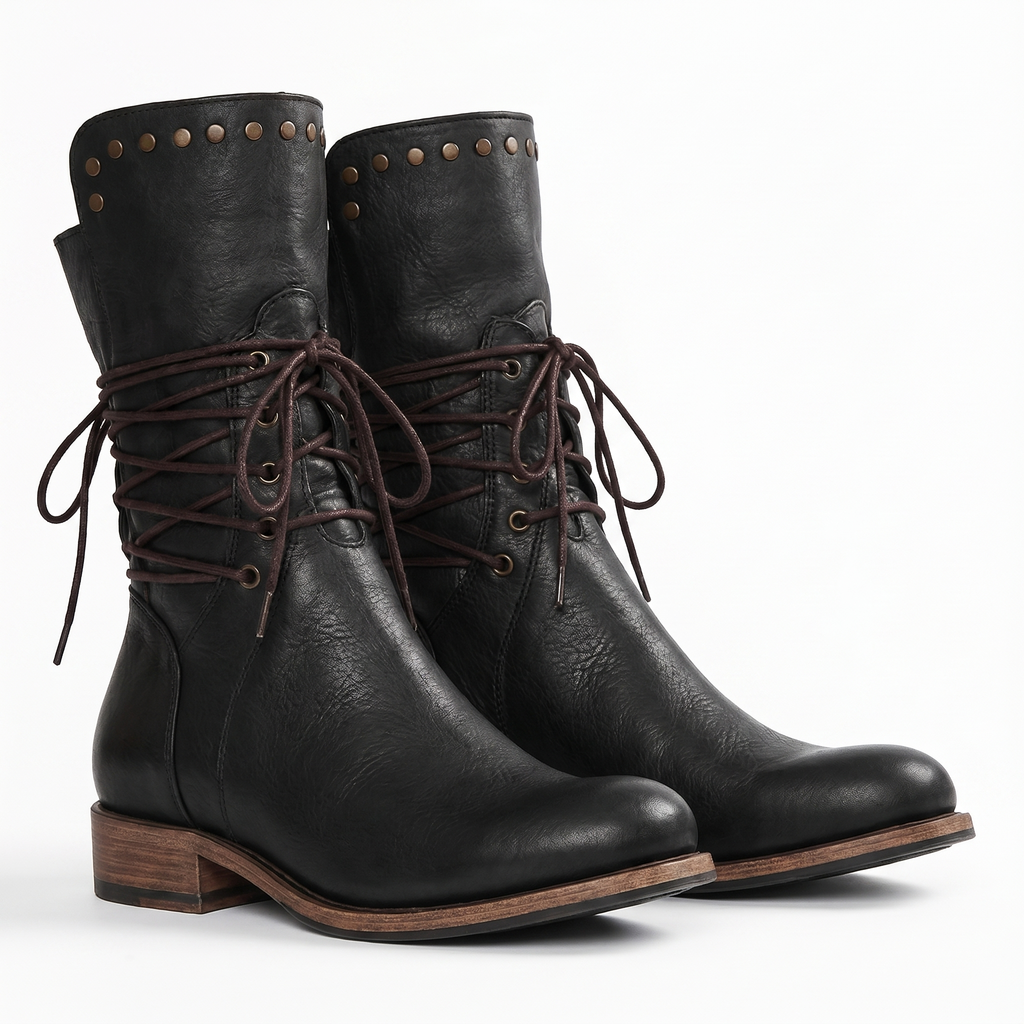 Women's Studded Lace-Up Leather Ankle Boots — view 6
