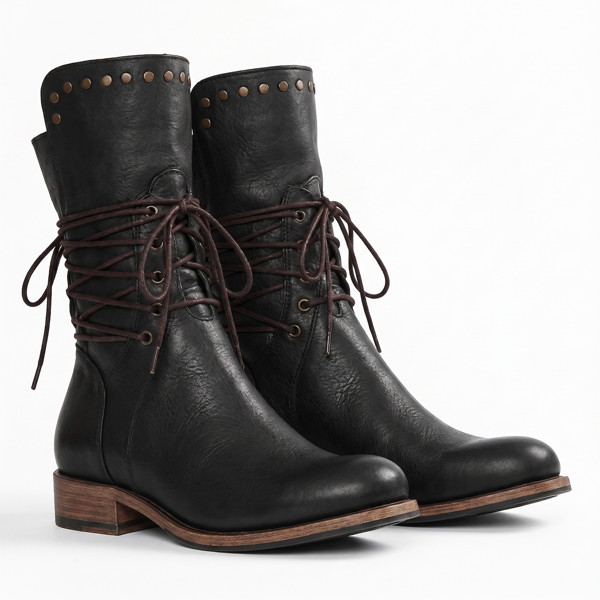 Women's Studded Lace-Up Leather Ankle Boots — view 6