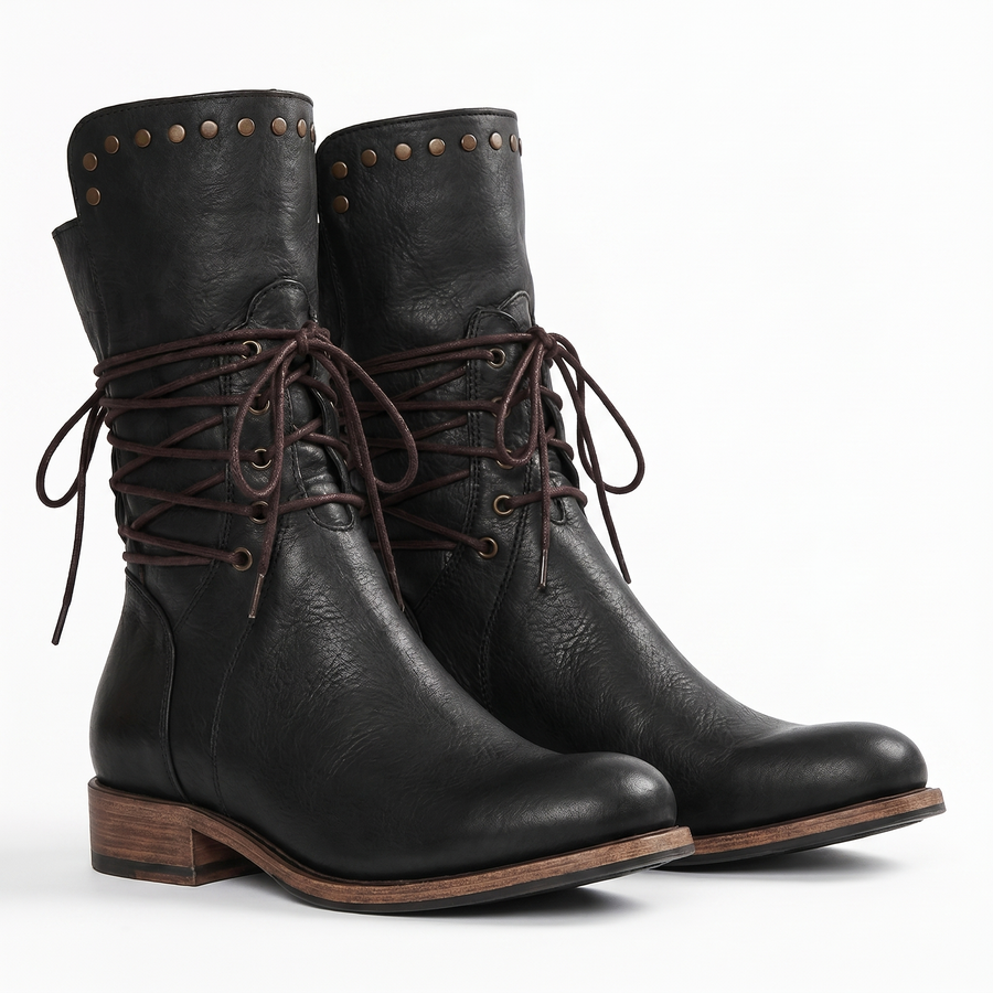 Women's Studded Lace-Up Leather Ankle Boots — view 6