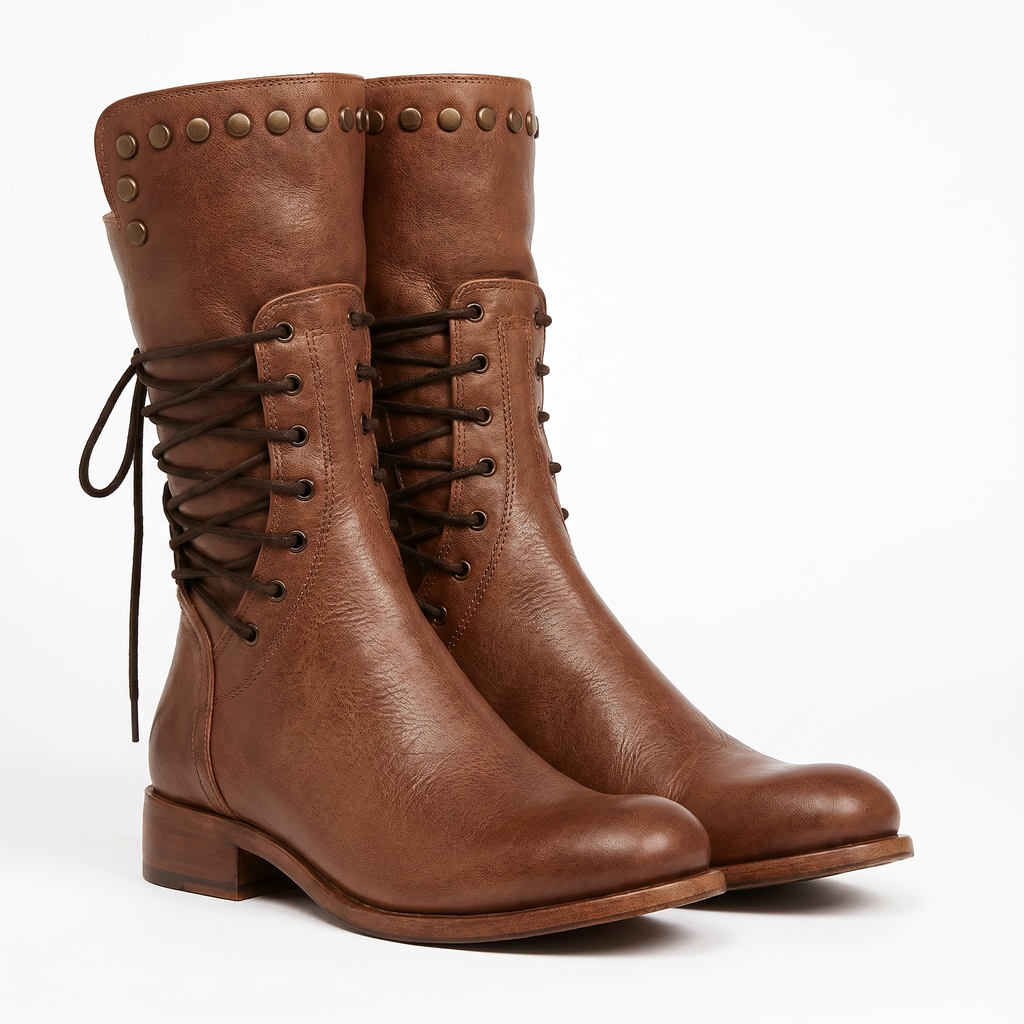 Women's Studded Lace-Up Leather Ankle Boots — view 3