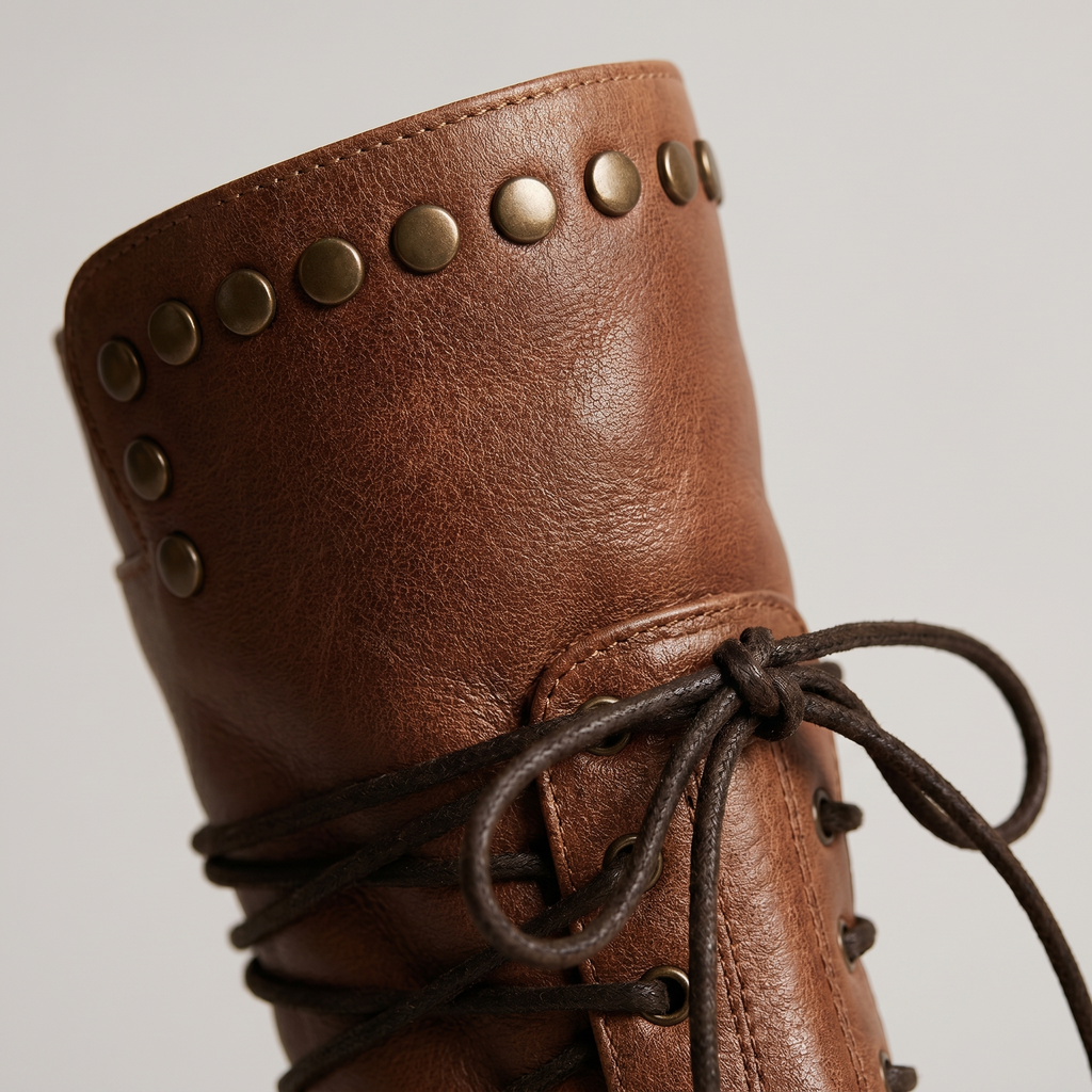 Women's Studded Lace-Up Leather Ankle Boots — view 4