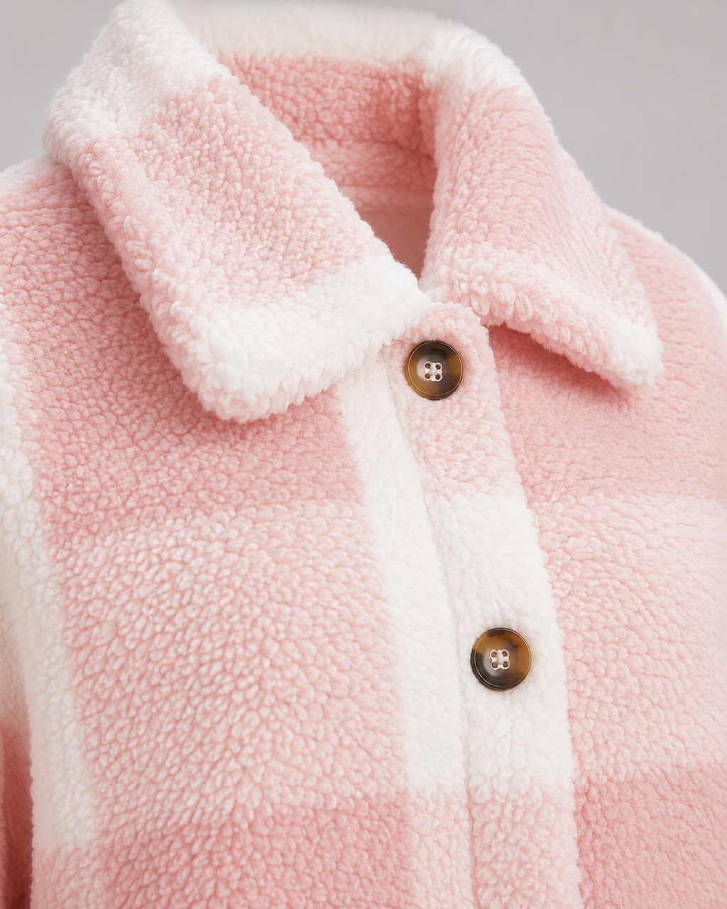 Women's Checked Teddy Fleece Jacket with Button Front | Minchinhampton