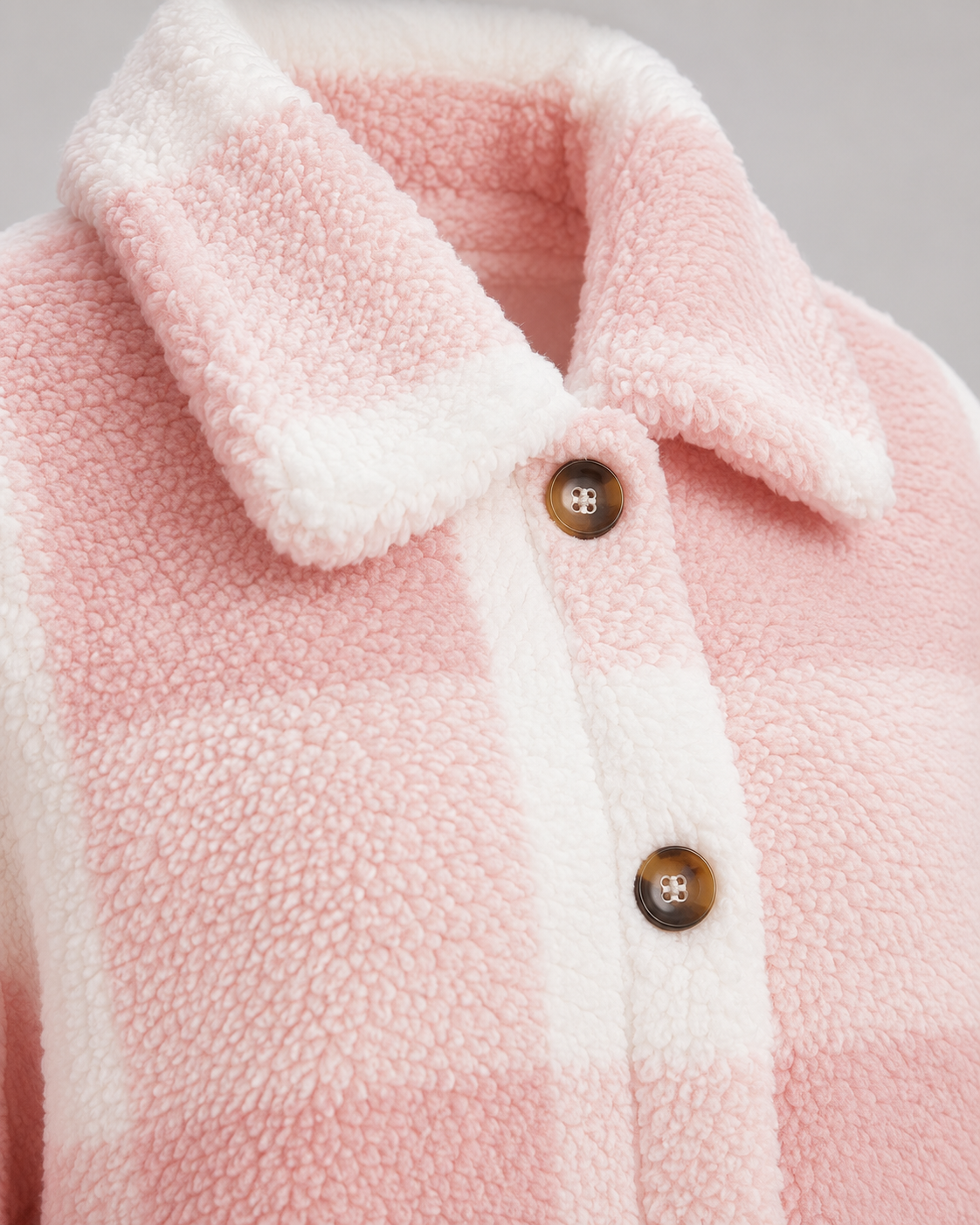 Women's Checked Teddy Fleece Jacket with Button Front | Minchinhampton