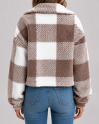 Women's Checked Teddy Fleece Jacket with Button Front | Minchinhampton