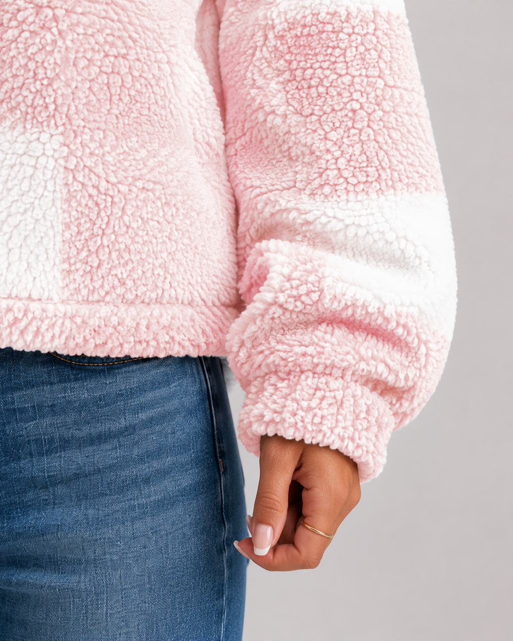 Women's Checked Teddy Fleece Jacket with Button Front | Minchinhampton