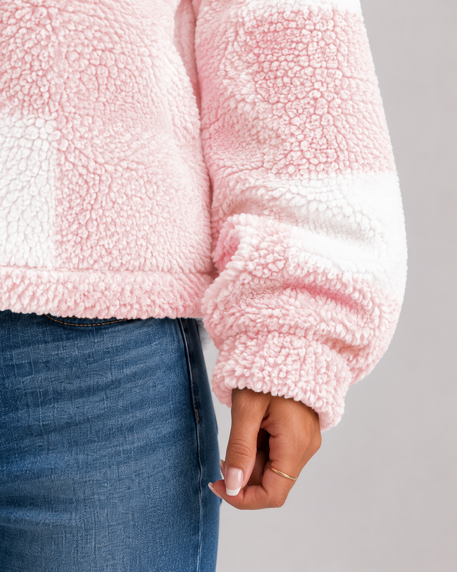 Women's Checked Teddy Fleece Jacket with Button Front | Minchinhampton