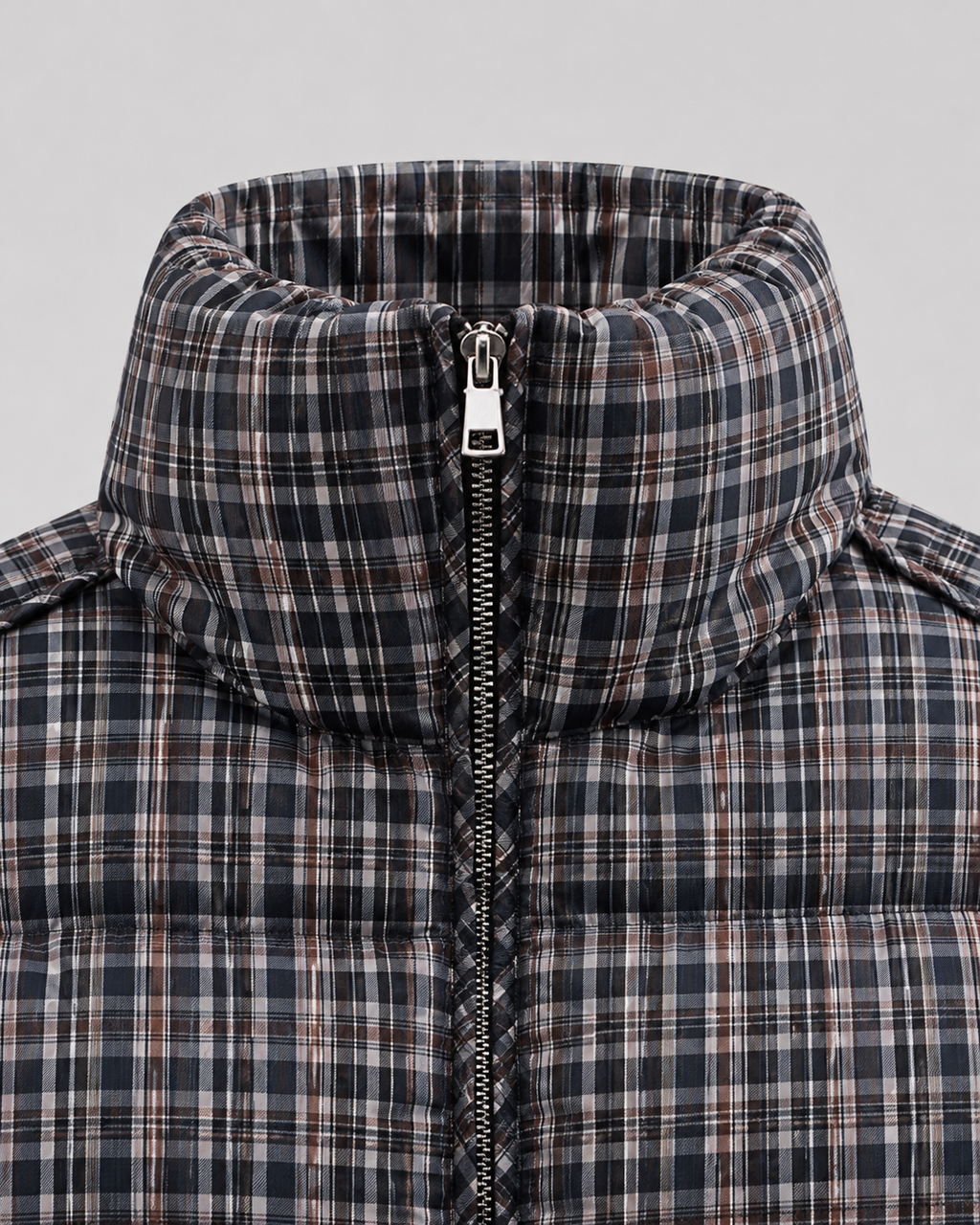 Women's Checked Puffer Coat with Funnel Neck | Blockley