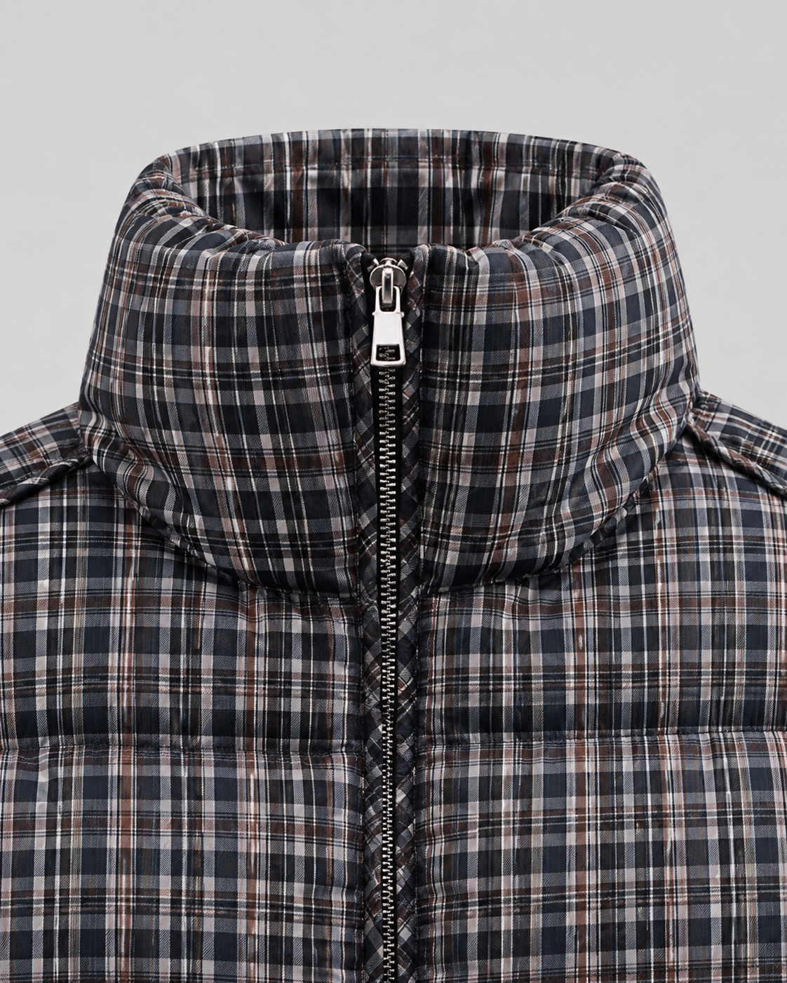 Women's Checked Puffer Coat with Funnel Neck | Blockley