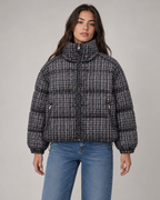 Women's Checked Puffer Coat with Funnel Neck | Blockley