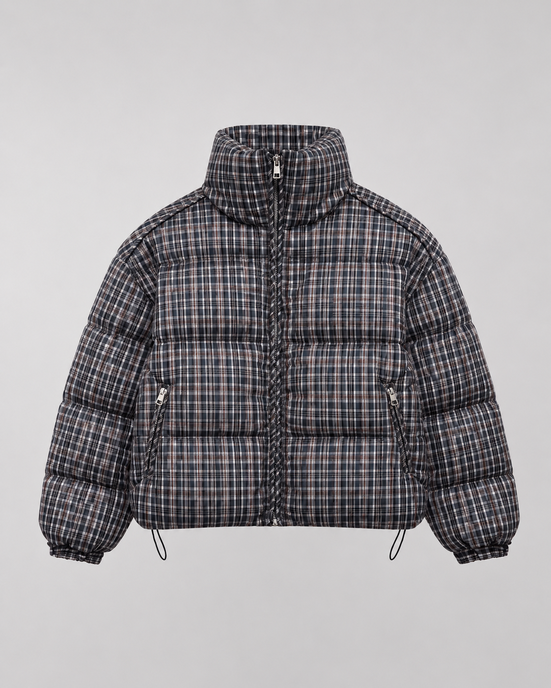 Women's Checked Puffer Coat with Funnel Neck | Blockley
