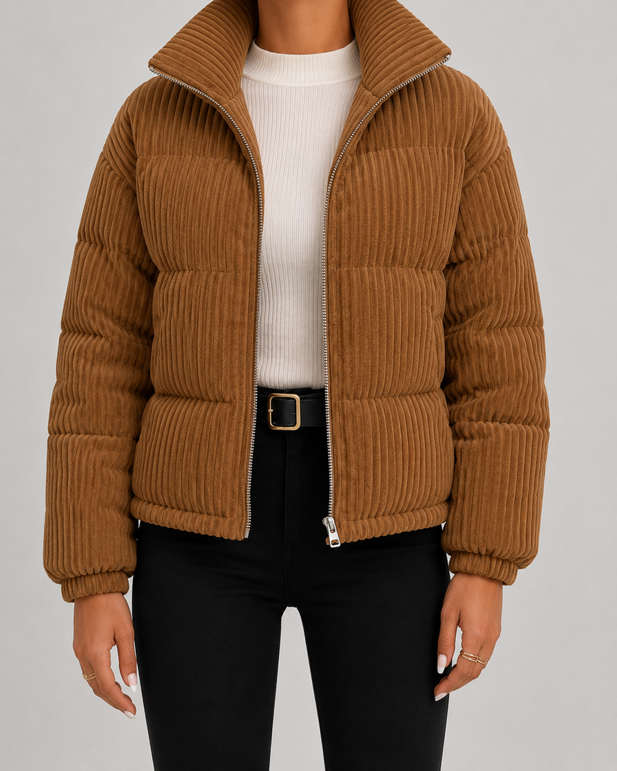 Women's Corduroy Puffer Jacket with Funnel Neck | Nailsworth