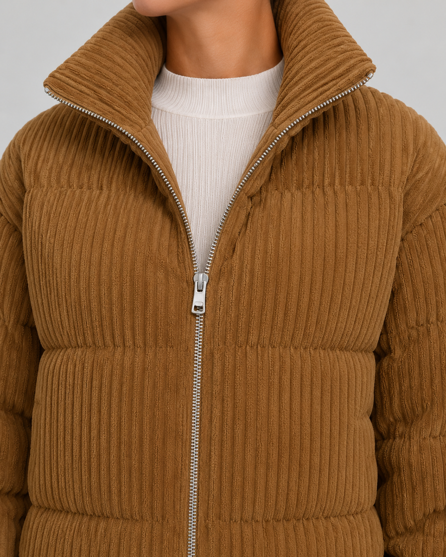Women's Corduroy Puffer Jacket with Funnel Neck | Nailsworth